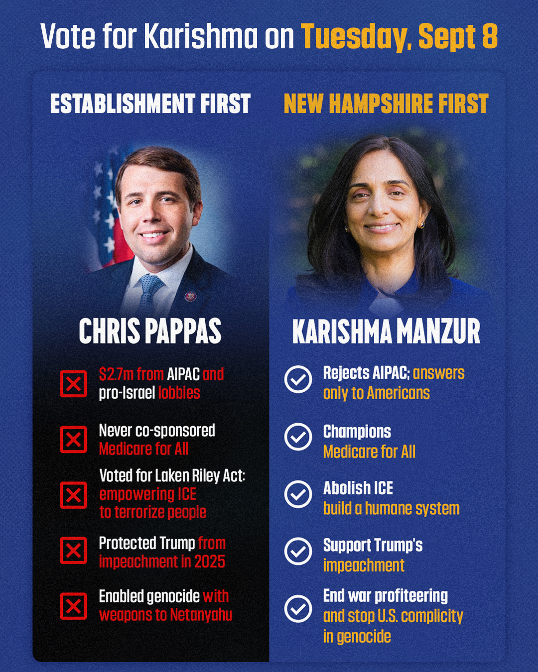 Karishma vs. Chris Pappas comparison graphic